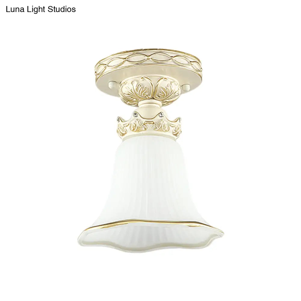 1 - Head Vintage Flush Mount Ceiling Light With Milky Glass Flower Design