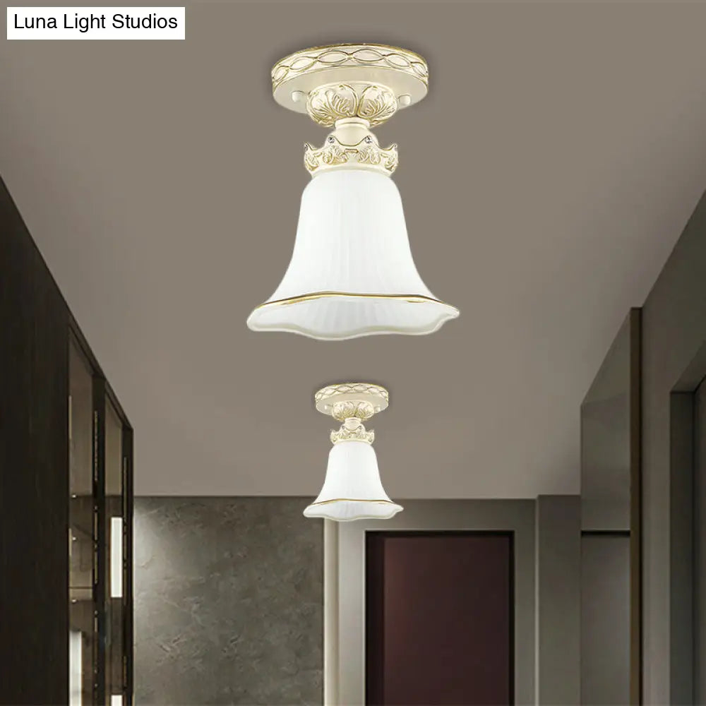 1 - Head Vintage Flush Mount Ceiling Light With Milky Glass Flower Design