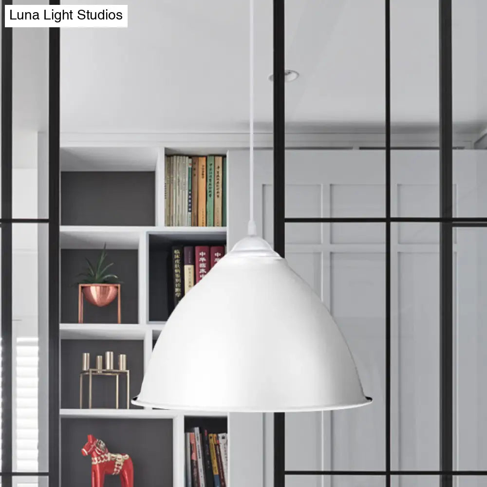 1-Light Industrial Dome Pendant Light In Frosted Green/Yellow For Dining Room - Aluminum Ceiling