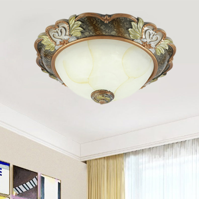 Vintage Bowl-Shape Resin Ceiling Light Fixture - 2/3 Heads Brass Finish 13/17/19.5 Wide Hallway