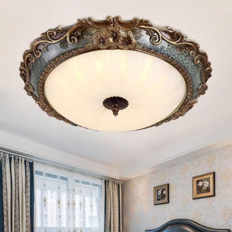 Rustic Resin Brass Flush Mount Ceiling Lamp - Floral Pedestal 12/16/19.5 W 2/3-Light Round Shape /