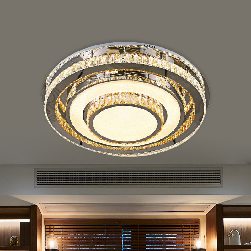Crystal Led Flushmount Close To Ceiling Lighting Fixture In Nickel - Simple & Sleek Design