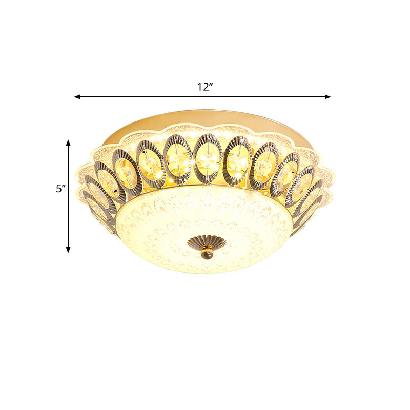 Modern Led Gold Flush Mount Fixture With Clear Crystal Flowers For Living Room