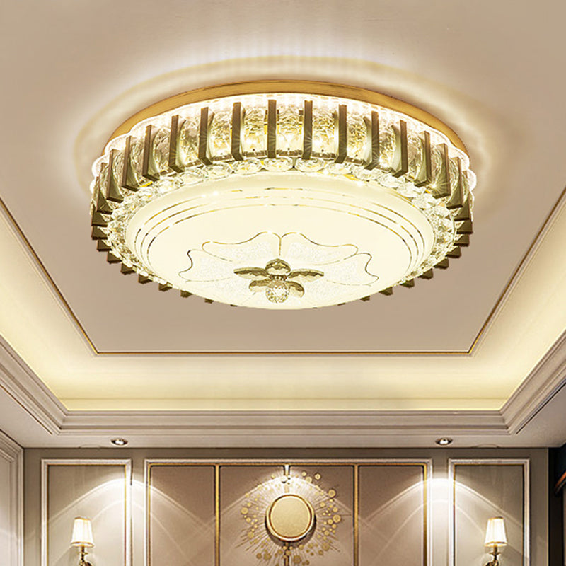 Modern Crystal Led Flushmount Ceiling Light For Dining Room - Black Drum Flush