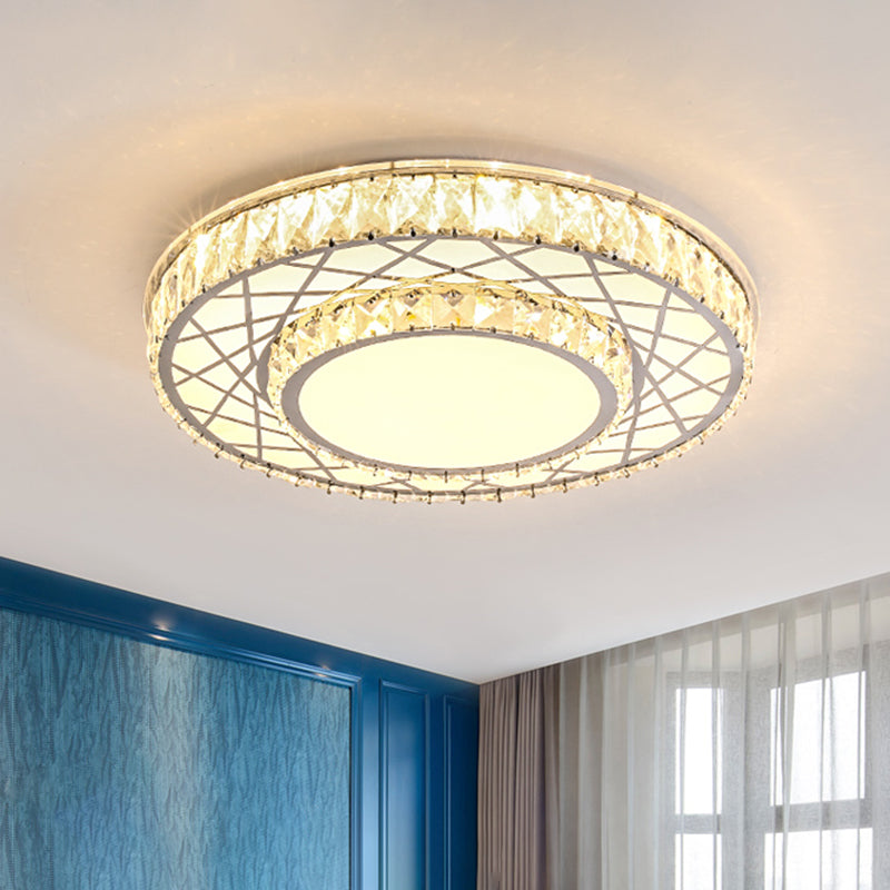 Modern Stainless-Steel Led Crystal Flush Ceiling Mount Light Fixture For Bedroom