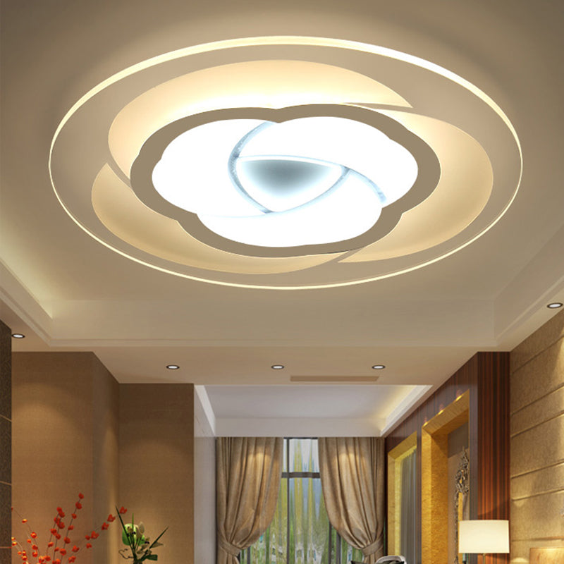 Led Flower Acrylic Flush Mount Bedroom Light With White Shade - 3 Sizes & Options