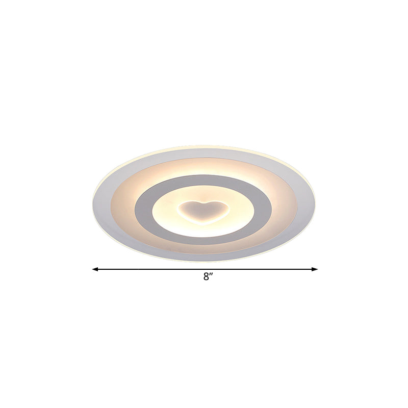Modern Round Acrylic Flush Mount Light Led - 8/16.5/20.5 Wide Lamp With Heart Pattern Warm/White