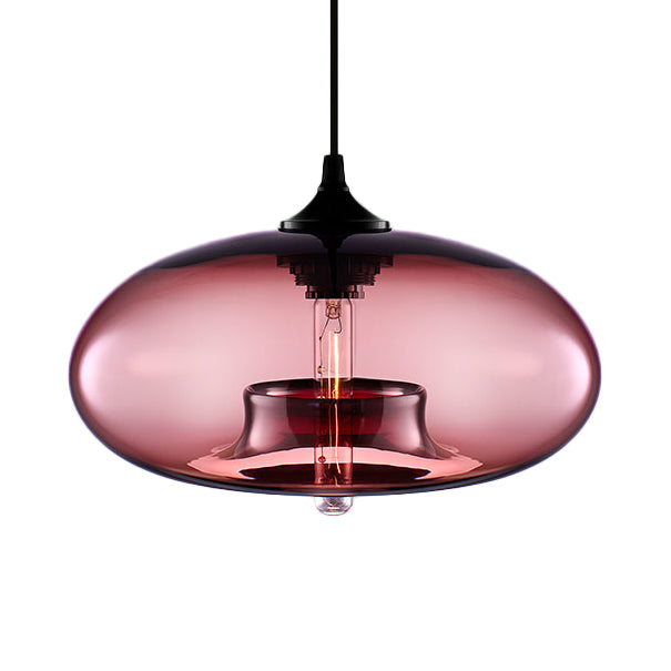 Contemporary 1-Light Oval Glass Hanging Lamp - Red/Brown/Blue Ceiling Light Rose Red