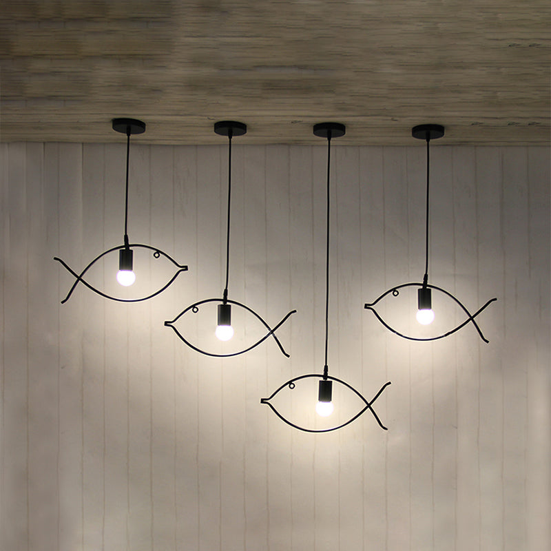 Modern Black Fish-Shaped Metal Pendant Light For Dining Room - 1-Light Ceiling Fixture / A