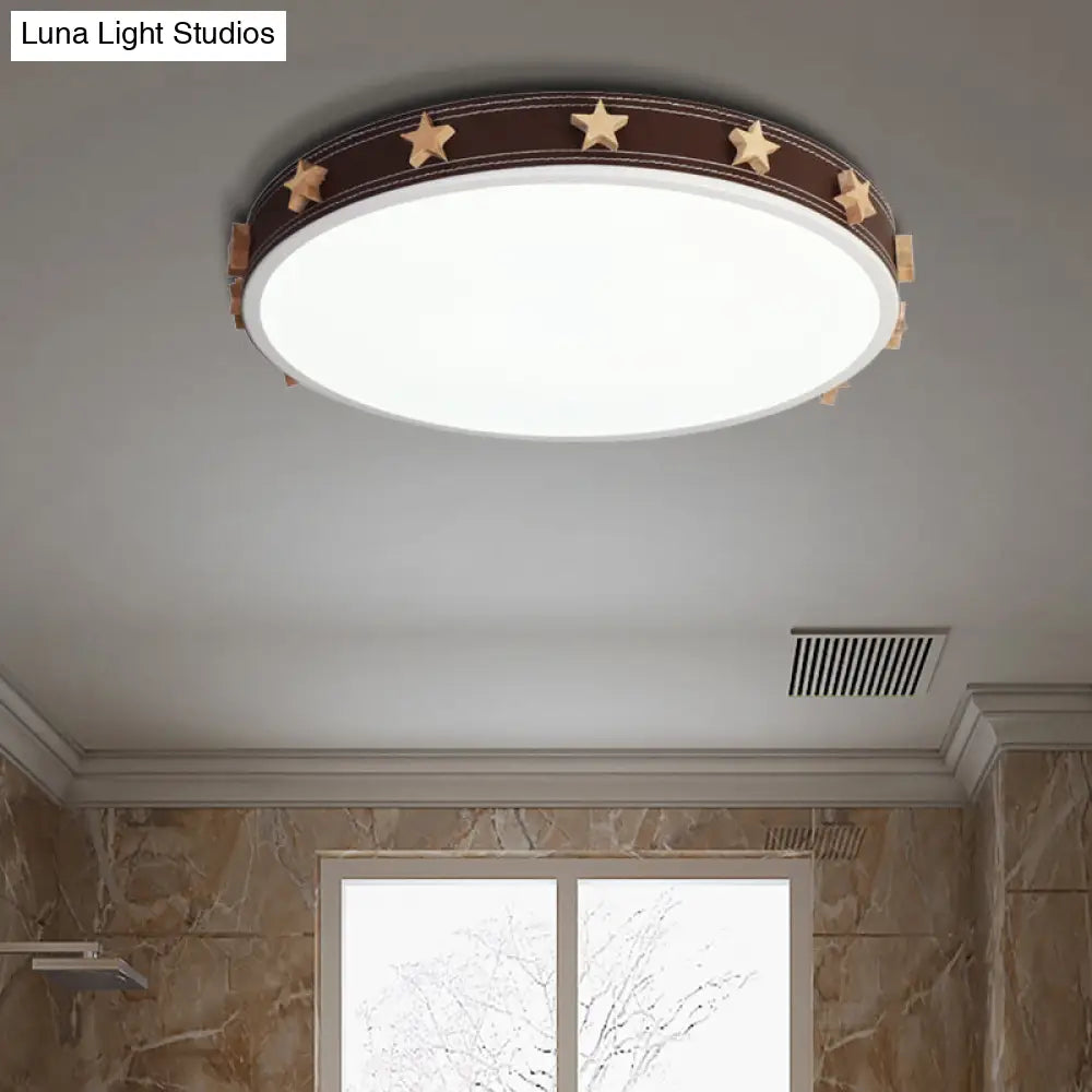 12/16/19.5 Rubber Round Flush Mount Lighting With Star Accents - Modern Led Ceiling Light Brown