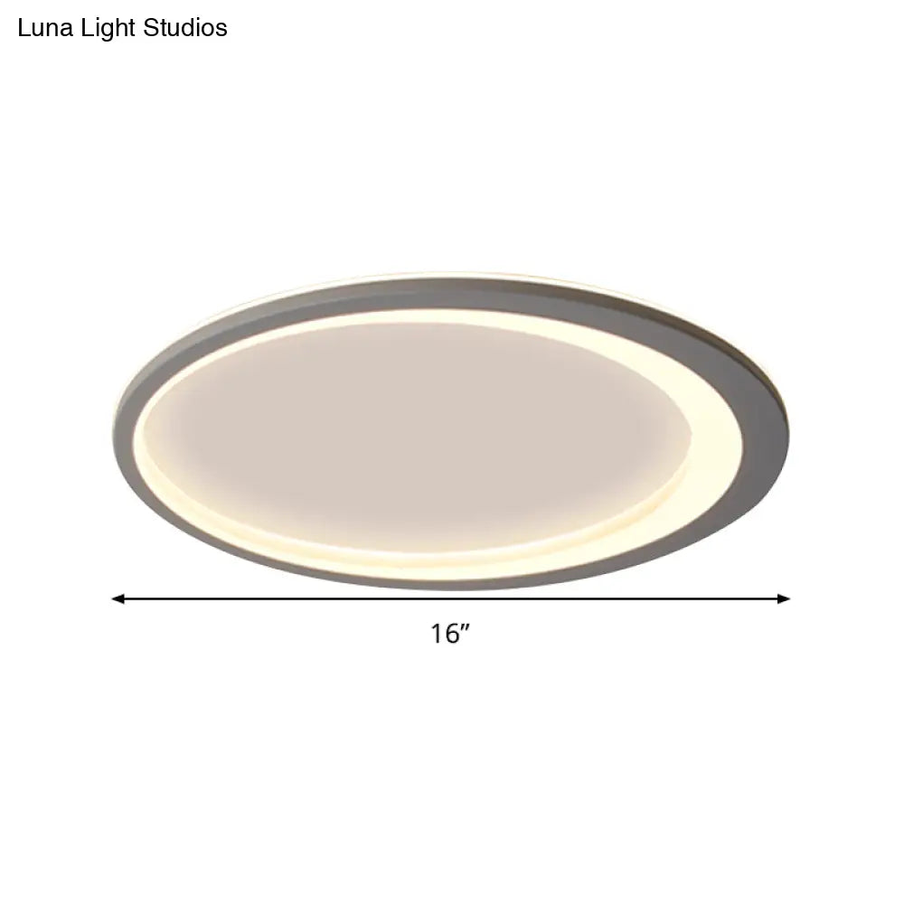 12’/16’/19.5’ W Grey Oval Ring Ceiling Light - Nordic Style Led Flush Mount Lamp In