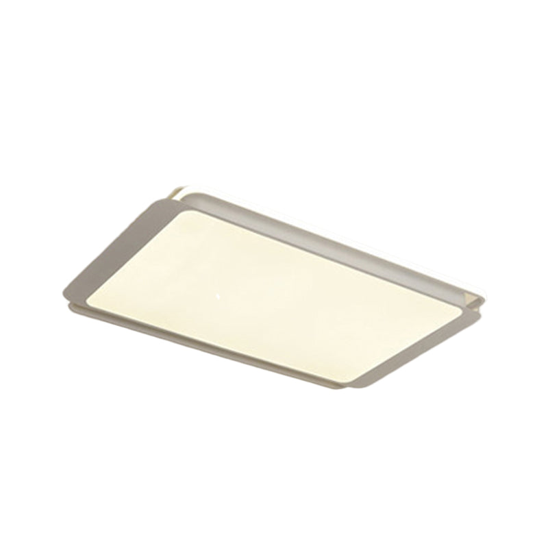 Simple Metal Integrated Led Flush Mount Ceiling Light Fixture - White Rectangular Design For Living