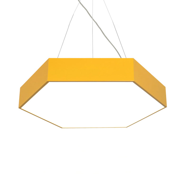 Contemporary Hexagon Pendant Lamp With Led Yellow/Silver/Purple Metal Ceiling Light Multiple Sizes