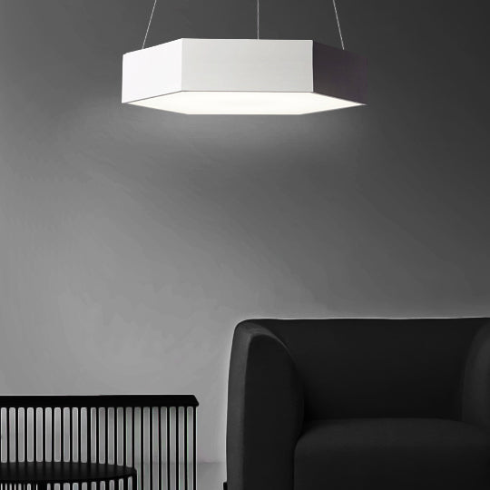Contemporary Hexagon Pendant Lamp With Led Yellow/Silver/Purple Metal Ceiling Light Multiple Sizes