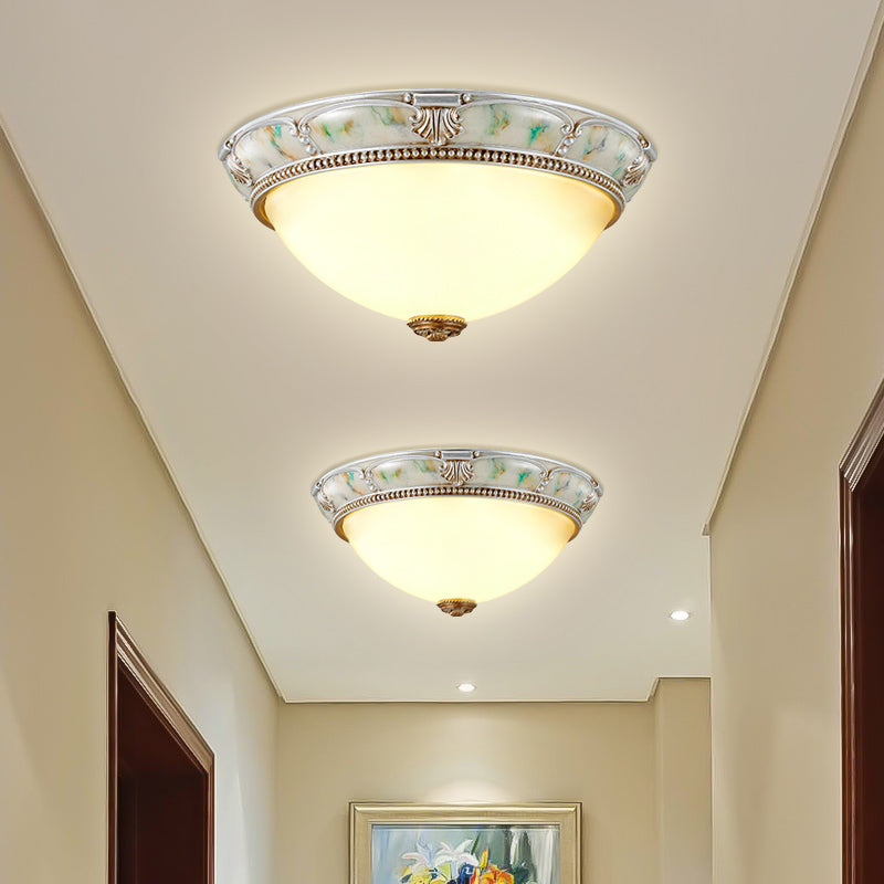 Ivory Glass Flushmount Traditional Corridor Light - 1 Head Silver Dome 11/15/19 Diameter