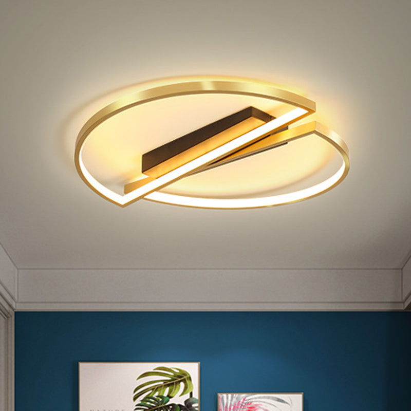 Gold Metallic Led Bedroom Flush Mount With Square/Round Frame And Warm/White Light