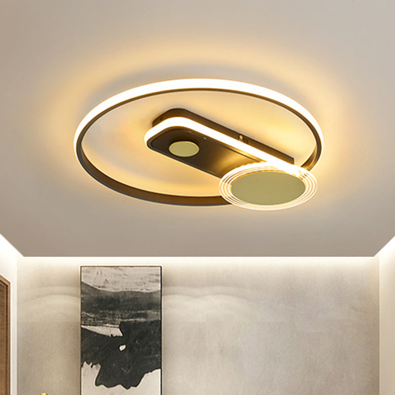 Minimal Black/Gold Metallic Hoop Led Flush Mount Light 16/19.5 Wide Black / 16