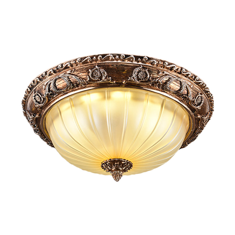 Ribbed Frosted Glass Led Flush Mount Ceiling Light In Traditional Brown - 14’/16’/19.5