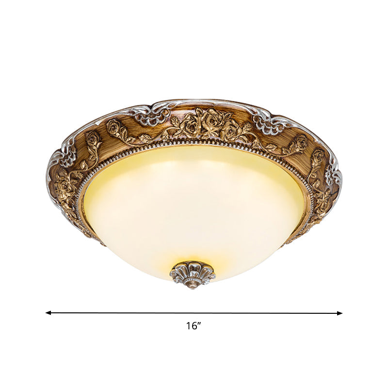 Dome Tan Glass Shade Flush Ceiling Light Fixture Led Bedroom Lamp In Brown - Traditional Style