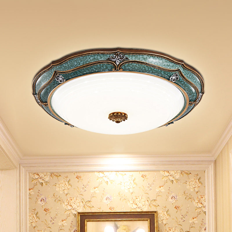Antiqued Blue Led Dome Ceiling Mounted Fixture With Milky Glass Flush Lighting - Bedroom Décor