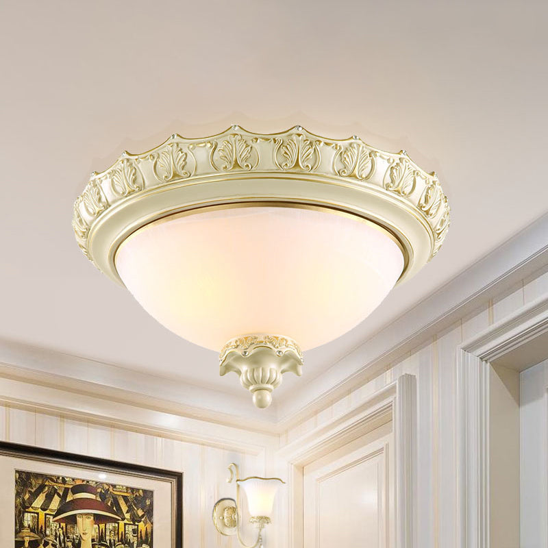 Vintage Opal Frosted Glass Flushmount Ceiling Light In White - 2/3-Bulb Bowl Style Various Widths