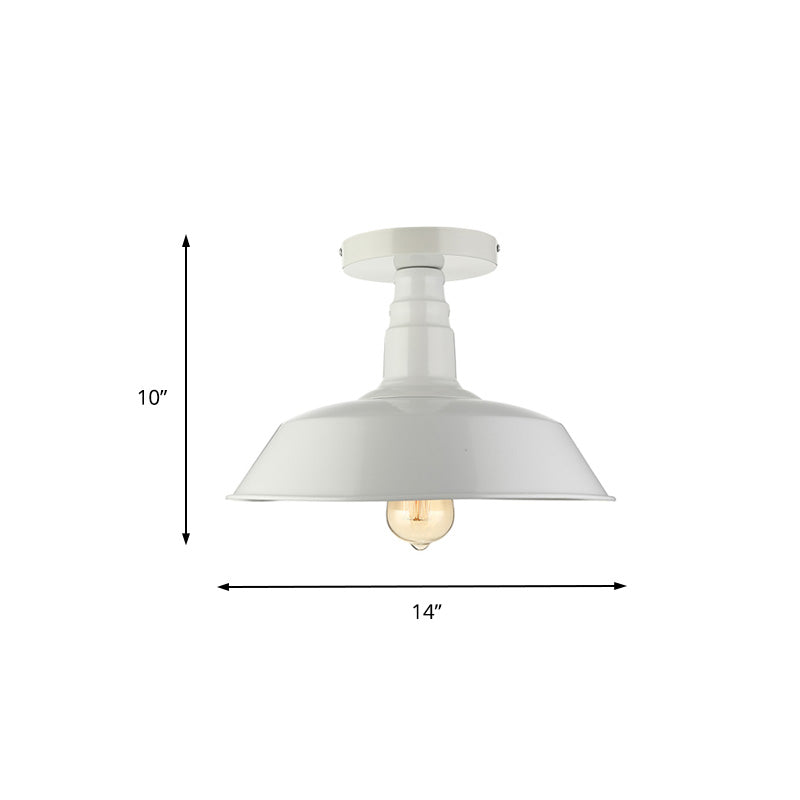 Vintage Iron Barn Dining Room Ceiling Light Fixture - 1 Black/White Semi Flush 10 14 Or 18 Diameter