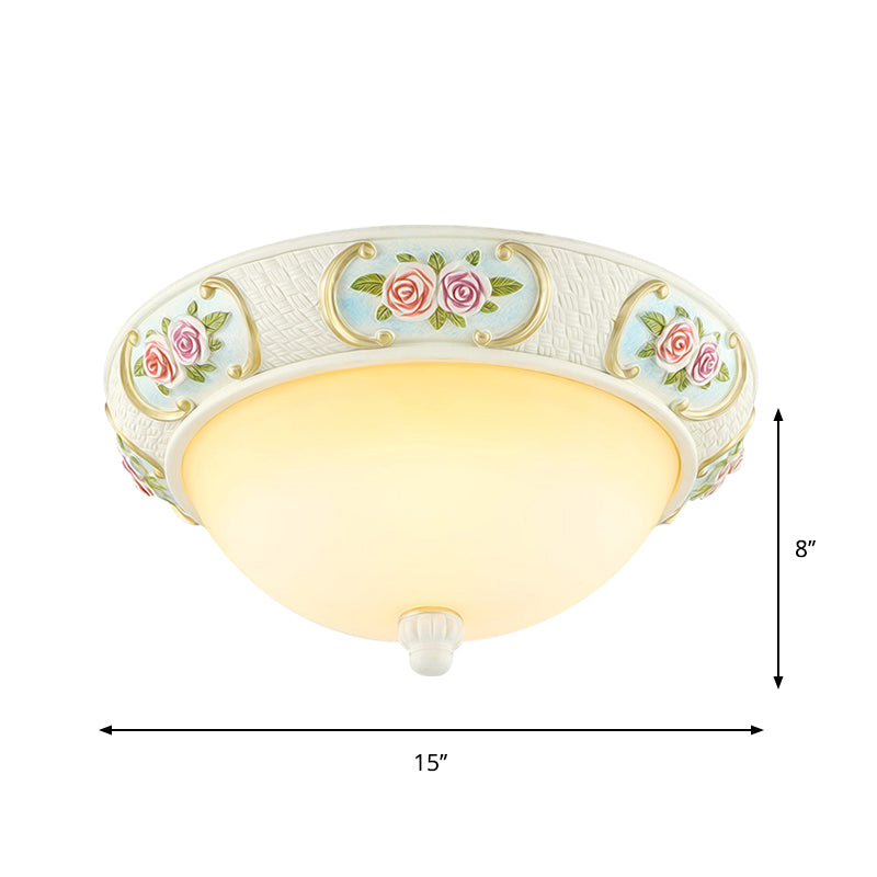 Rustic Opal Glass Dome Ceiling Flush Light White 15’/19’ W 3 - Bulb Flushmount For Dining Room