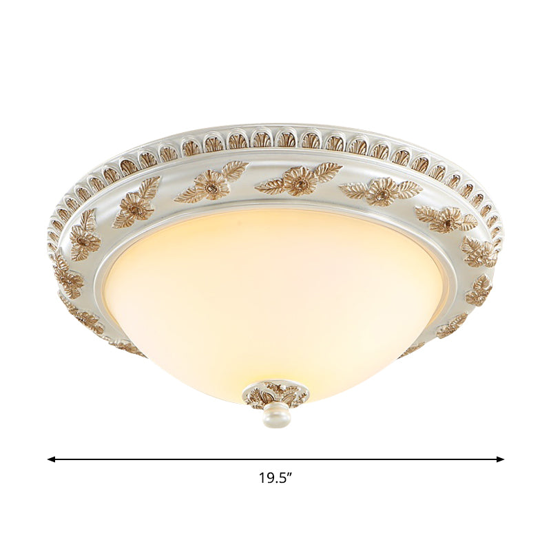 Classic Beige Opaline Glass Flushmount Light For Kitchen - 2/3 Bulbs Half-Sphere Shape 14/16/19.5