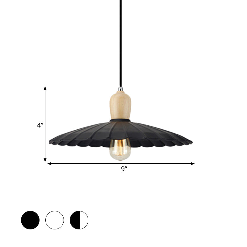 Stylish Vintage Hanging Lamp With Scalloped Edge Black/White Outer And White Inner Metal Pendant