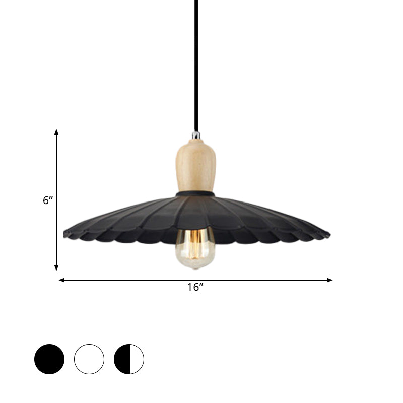 Stylish Vintage Hanging Lamp With Scalloped Edge Black/White Outer And White Inner Metal Pendant