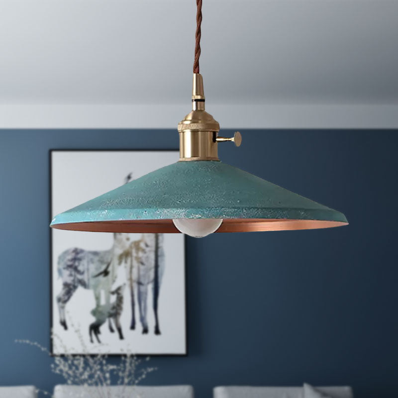 Rustic Saucer Shade Pendant Light With Adjustable Cord In Silver/Red/Blue