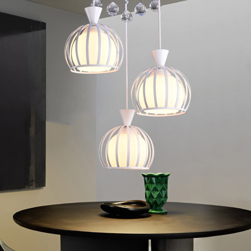 Retro Domed Cage Pendant Light With Clear Crystal Ball Deco - Stylish Metal Hanging Lamp (3 Lights)