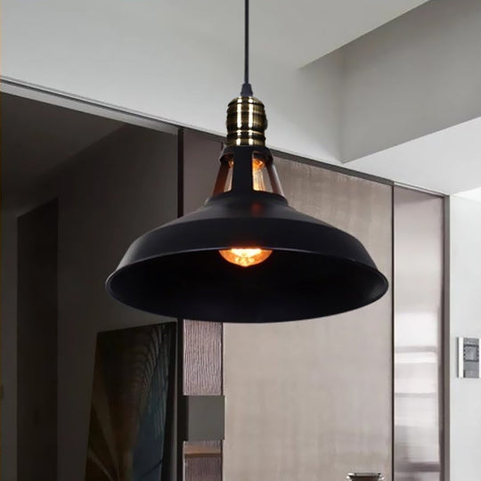 1-Head Barn Pendant Lighting - Industrial Black/White Metallic Suspension Light 10.5/12/15 Inch Dia