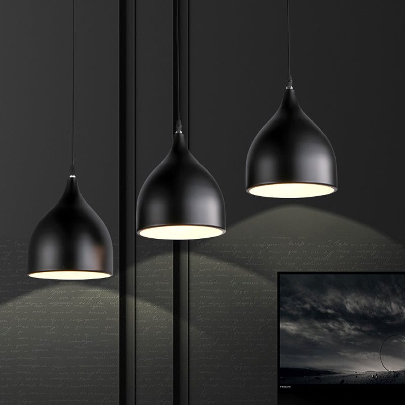 Modernist 3-Light Metallic Black/White Ceiling Pendant With Dome Shade