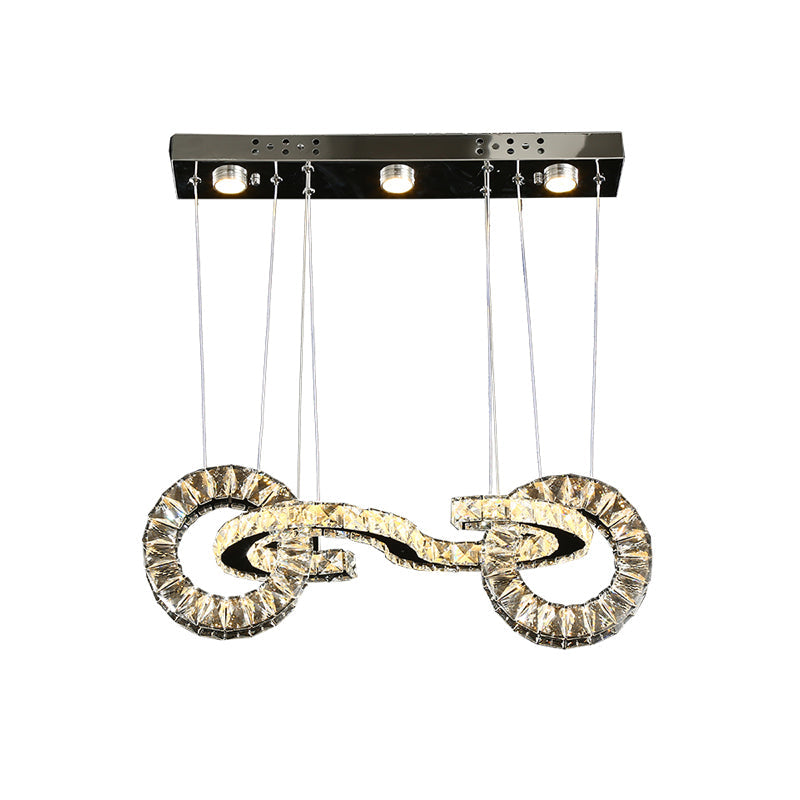 Led Crystal Ring Multi Pendant Ceiling Lamp In Chrome - Contemporary Restaurant Suspension Lighting