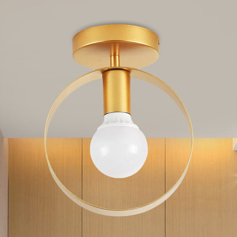 Nordic Metal Semi-Flush Mount Ceiling Light In Gold - Triangular/Square/Round Shade 1-Light Fixture
