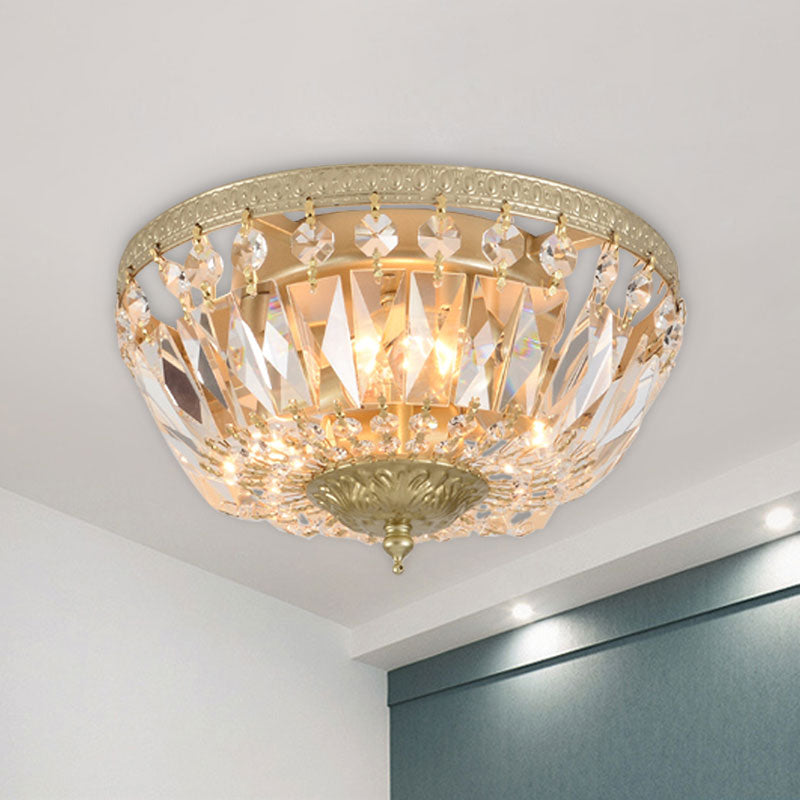 Crystal Strands Shade Flushmount Light With Metal Finish Gold