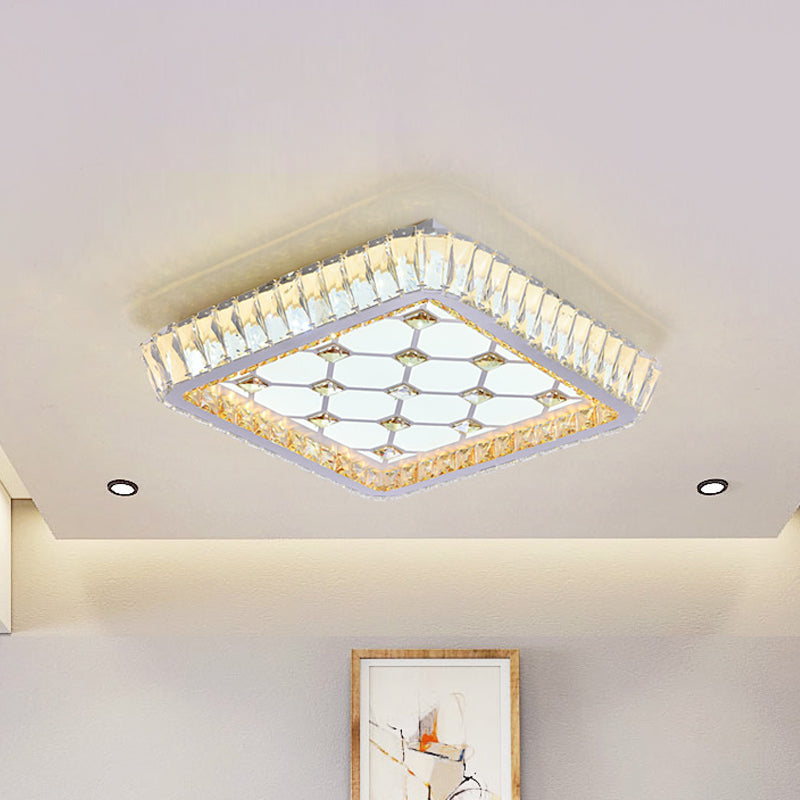 Contemporary Crystal Ceiling Flush Light With Led And White Trellis/Bowknot Design