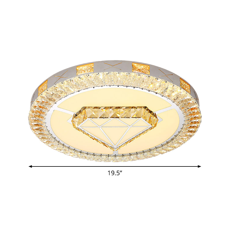 Led Crystal Ceiling Light Flush-Mount Fixture - Modern Chrome With Clear Inlaid Diamond/Flower/Star
