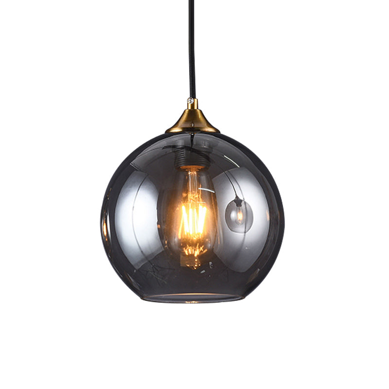 Retro Smoke Grey Glass Dome Shade Pendant Light Fixture Suspended Brass Lighting