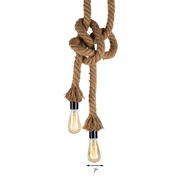 Vintage Style Rope Pendant Light With Open Bulbs - Brown 2 Heads Ideal For Bars