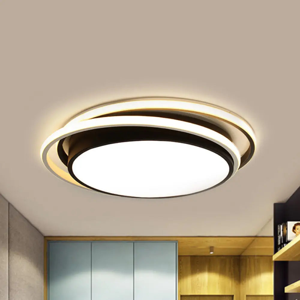 15’/19’ W Led Flush Ring Light - Simple Style Metal Ceiling Lighting In Black/White