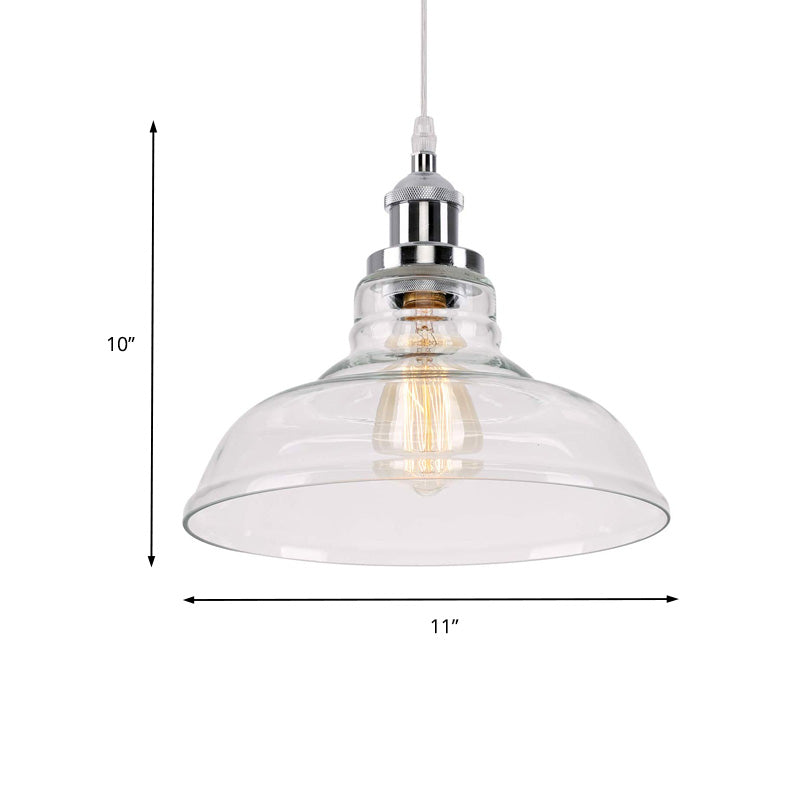 Vintage Chrome Barn Ceiling Pendant Light With Clear Glass - Ideal For Kitchen