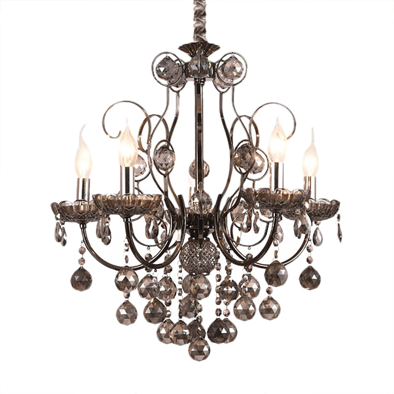 Vintage Style Smoke Gray Crystal Chandelier Light - Pendant Lighting With Candle 3/5 Lights For