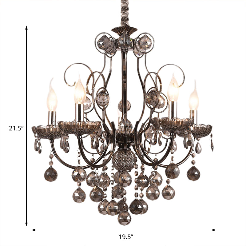 Vintage Style Smoke Gray Crystal Chandelier Light - Pendant Lighting With Candle 3/5 Lights For