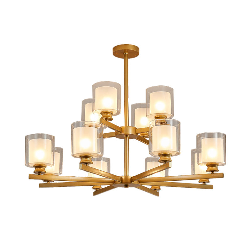 Modern 2-Tier White Glass Chandelier: Radial Design 12 Lights Black/Gold/Silver