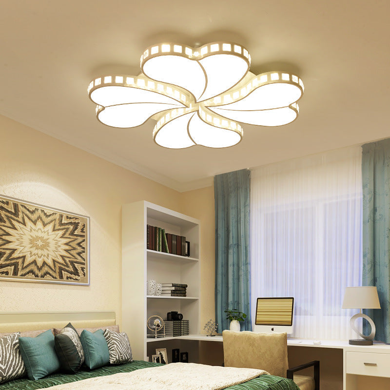 Contemporary Metal Led Ceiling Light - White Petal Flush Design For Living Room With Acrylic Shade