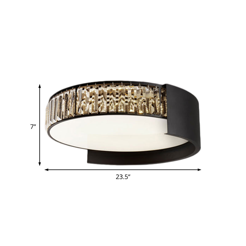 16’/23.5’ Crystal Prism Led Flush Mount Lamp With Black Round Shade - Contemporary Lighting