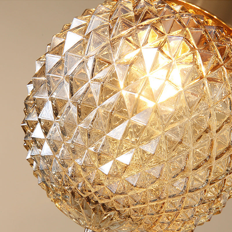 Modern Gold Flush Mount Light With Globe Prism Glass Shade - 1 Kitchen Lighting