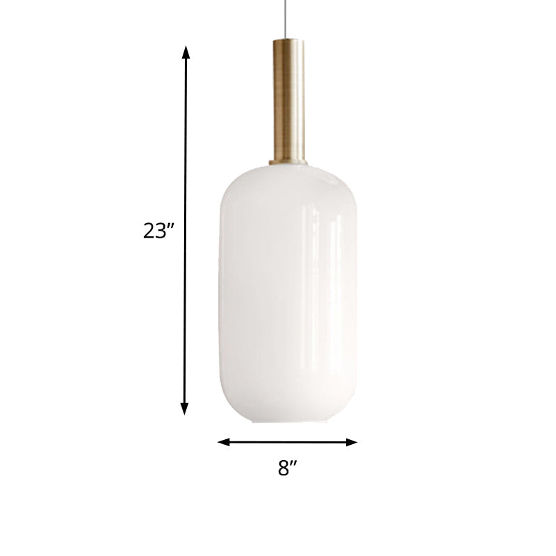 Modern White Glass Pendant Light With Brass Led: Globe/Ellipsoid/Dome Design